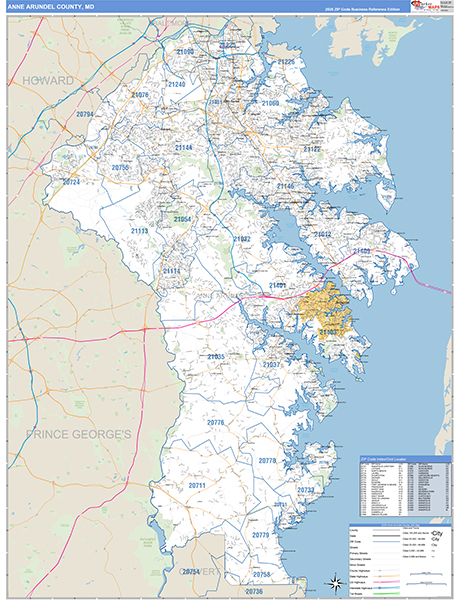 Anne Arundel County, MD Zip Code Wall Map